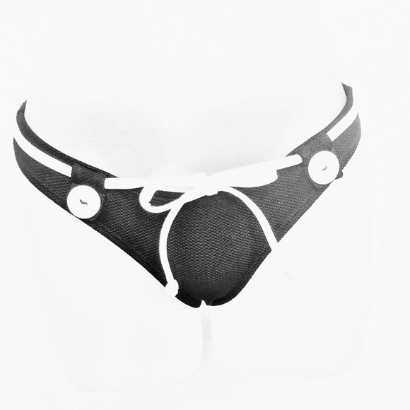 Agua Doce Bikini Brazilian 2-pc Women M Black White Tie Front Buttons - Picture 3 of 8